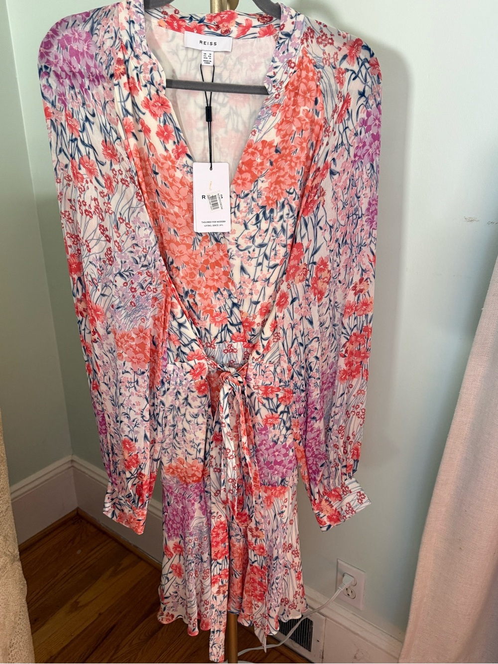 Reiss Coral, Pink & Blue Floral Wrap Maxi Dress